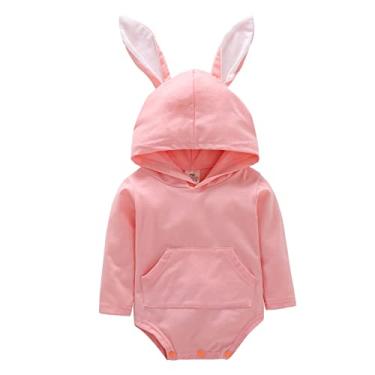 Imagem de Macaquinho de orelha para bebês meninas meninos coelho 3D macacão infantil com bolso roupas meninas meninos, rosa, 3-6 Meses
