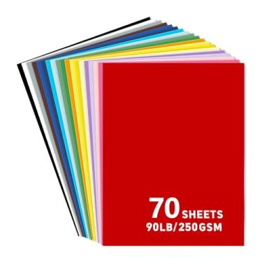 Imagem de Cartolina de 8,5 x 11, 70 folhas, cartões coloridos sortidos, 25 cores, papel colorido de 40,8 kg/250 g/m² para máquina Cricut, confecção de cartões, scrapbook e artesanato faça você mesmo..