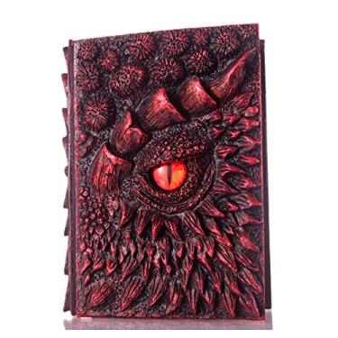 Imagem de AILEADING Caderno de dragão 3D Olho de dragão em relevo, caderno de escrita com gravura em resina, diário retrô, bloco de notas diário feito à mão, presentes para mulheres e homens, A4/400 folhas A4/200 folhas (A5, vermelho)