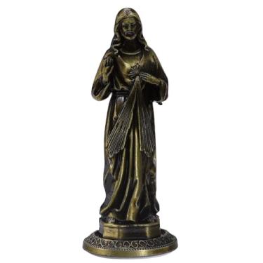 Imagem de MESARCH Mini figuras de bronze católicas de liga religiosa com adesivo na parte inferior para colar no carro, casa, altar igreja, escritório (estátua do Sagrado Coração de Jesus), dyw178