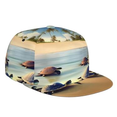 Imagem de Boné de beisebol com ajuste de sarja boné de perfil baixo tamanho ajustável para homens mulheres tartarugas na praia preto, Preto, One Size-Large