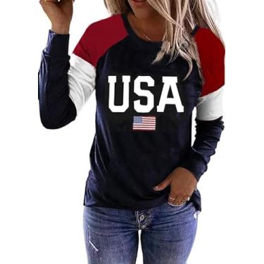 Imagem de Decogiver Camiseta feminina Memorial Day bandeira americana 4 de julho listras estrelas EUA manga longa patriótica, Preto-vermelho-EUA, M