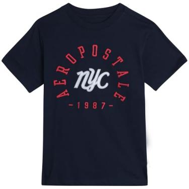 Imagem de AEROPOSTALE Camiseta para meninos - Camiseta infantil de algodão de manga curta - Camiseta clássica com gola redonda estampada para meninos (4-16), Azul marino, 7