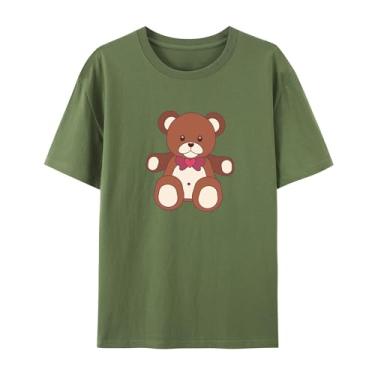 Imagem de Camiseta Love Graphics para homens e mulheres Urso Funny Graphic Shirt for Friends Love, Verde militar, P