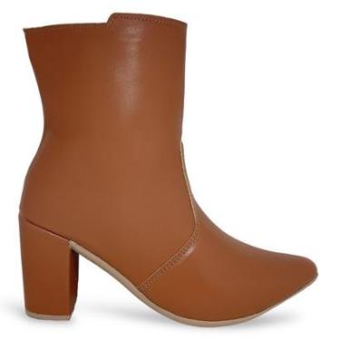 Imagem de Bota Feminina Caramelo Cano Curto Bico Fino Salto Bloco Grosso-Feminino