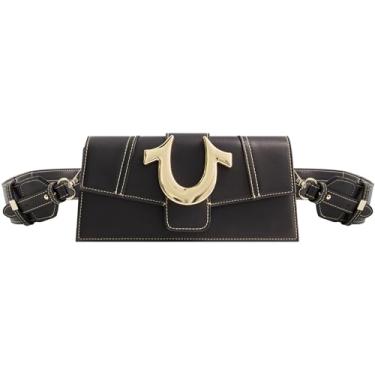 Imagem de True Religion Bolsa de ombro feminina, mini bolsa transversal com aba e logotipo em ferradura, preta, Preto