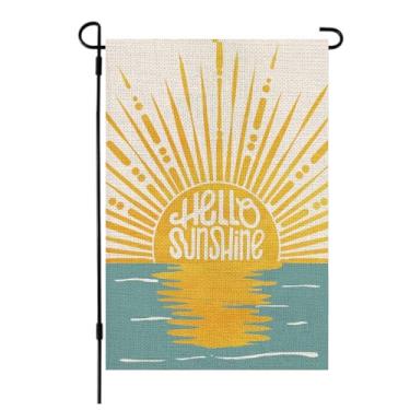 Imagem de RTKHFZE Hello Sunshine Bandeira de jardim de verão 30,5 x 45,7 cm dupla face colorida fazenda feriado exterior bandeira de jardim decorações bandeira de jardim de serapilheira