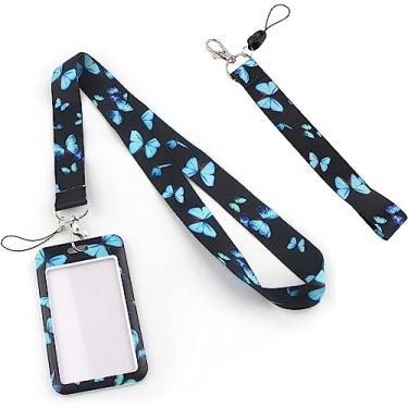 Imagem de Cordão para chaves de carro com suporte de crachá de identificação e cordão de pulso para chaves para homens e mulheres, conjunto de cordão de pulso e pescoço