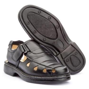 Imagem de Sandalia Masculina Confort Gel Fechada em Couro Legitimo-Masculino
