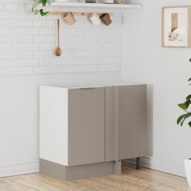 Imagem de Balcão de Canto Reto sem Tampo com Rodapé Puxador 150mm Ipanema CabeCasa MadeiraMadeira Cinza Trama/Branco