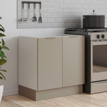 Imagem de Balcão 2 Portas 80cm sem Tampo com Rodapé Puxador 150mm Ipanema CabeCasa MadeiraMadeira Cinza Trama/Branco