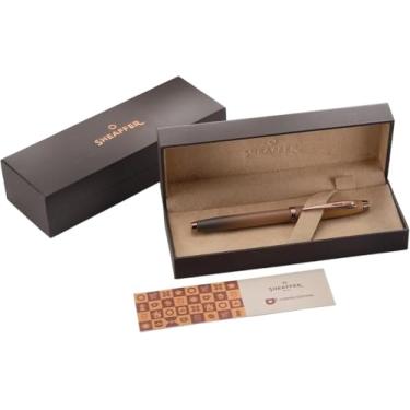 Imagem de Sheaffer Caneta-tinteiro 100 9374 Coffee Edition marrom fosco com faixa média de assinatura PVD marrom real e ponto branco de excelência - ponta fina