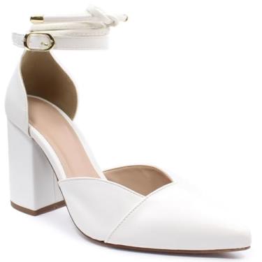 Imagem de Sapato Scarpin Salto Médio Grosso Bico Fino S05 (Branco, BR, Adulto, Numérico, 39)