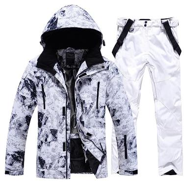 Imagem de YEEFINE Conjunto de roupas de esqui masculinas impermeáveis para neve e snowboard, #Branco + branco, PP