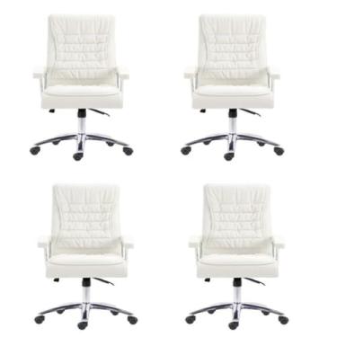 Imagem de Kit 4 Cadeira Big Mola Ensacada para Escritório Presidente Giratória em Couro com Nr17 Branco