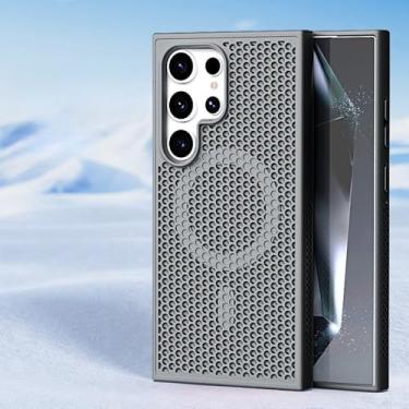 Imagem de Capa de telefone luxuosa com dissipação de calor para Samsung Galaxy S24 S23 FE S22 Ultra Plus Capa de carregamento sem fio respirável e fresca, cinza, para S24Ultra