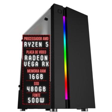 Imagem de PC Gamer 3green Force AMD Ryzen 5 16GB DDR4 Placa de vídeo Radeon RX SSD 480GB Fonte 500W 3GFO-012