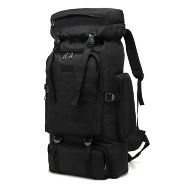Imagem de TOKSHOP Mochila Grande Impermeável 80 litros Camping Trilha Camuflada Tática Militar Cargueira Aventura Pesca Acampamento (Preto)