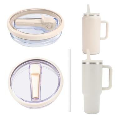 Imagem de Tampa de copo de substituição à prova de vazamento de 1,134 g com canudo - Apto para Stanley Copo Adventure Quencher and Quencher 2.0 g 1,18 g (creme, 1,134 g)