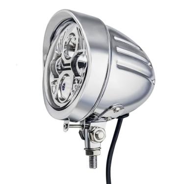 Imagem de FATECIM Farol de LED redondo para motocicleta de 11,4 cm com viseira de 11,5 cm, farol alto e baixo, montagem inferior para Harley Kawasaki, Honda, Yamaha, Suzuki, Chopper, Cafe Racer, Bobber Cromado