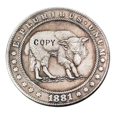 Imagem de Copy U.S Hobo Morgan Coin Wolf in Sheep's Clothing Sheep Disguise Fable Jesus Christ Sermon on The Mount Gospel of Matthew Christian Holy Bible God 1881 Silver Plated Replica Commemorative