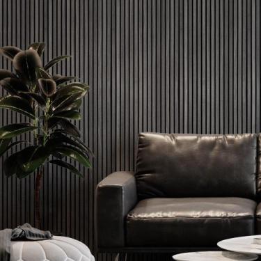 Imagem de Papel de Parede Autocolante Madeira Cinza Ripado para Sala Quarto - PA