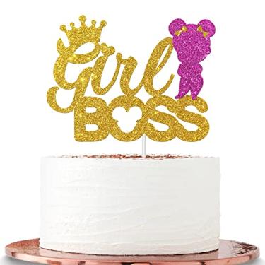 Imagem de Dalaber Topo de bolo Girl Boss, dourado, 1º aniversário/chá de bebê/decoração de festa revelação de gênero