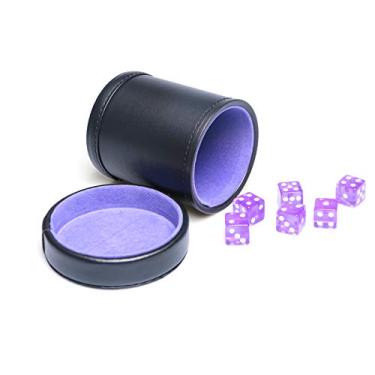 Imagem de TOPTAN Copo de Dados de Couro PU Roxo com Tampa e 6 Dados Roxos Translúcidos para Jogos de Tabuleiro Farkle Yahtzee
