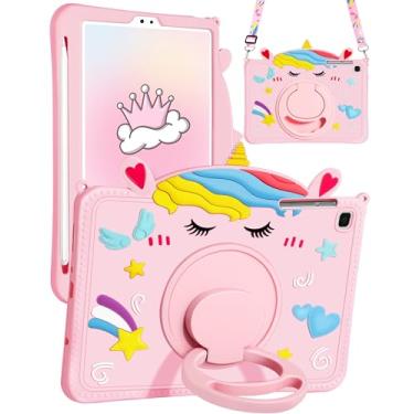Imagem de Gurgitat Capa para Galaxy Tab A7 Lite – com suporte de caneta, capa de silicone de unicórnio com suporte giratório e alça para meninas e adolescentes para Samsung Galaxy Tablet A7 Lite 2021 22.1 cm