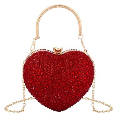 Imagem de Zeph Hosea Bolsa feminina em forma de coração, bolsa de mão para festa de casamento, noite, mini bolsa de corrente para coquetel, formatura, bolsa de ombro, Strass vermelho, Small