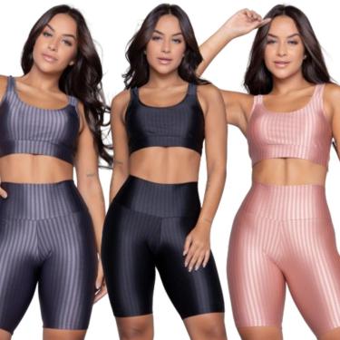 Imagem de KIT 3 Conjunto Top e Bermuda New Zig 3D Bella Fiore Bojo Compressão Academia Treino Moda Fitness-Feminino