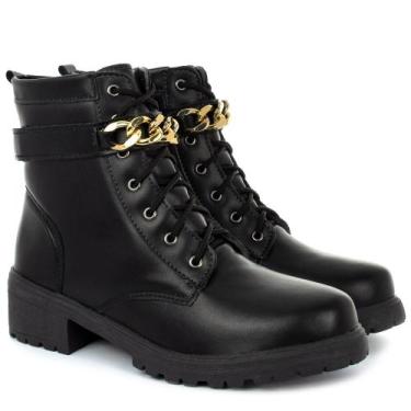 Imagem de Coturno Feminino Bota Tratorada Salto Baixo Confortável - OLZZY, Preto