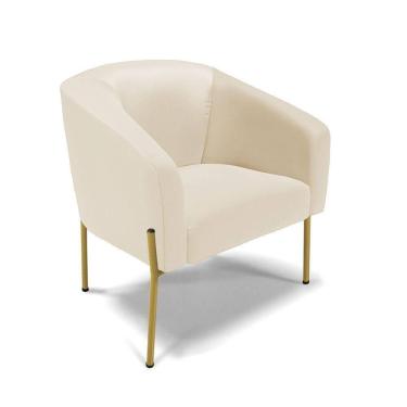 Imagem de Cadeira Sala De Jantar Pé De Ferro Dourado Stella Sintético D03 - D`rossi Cor Bege