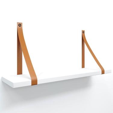 Imagem de Prateleira Em Mdf Branco 50x15cm Com Alça Cor Caramelo