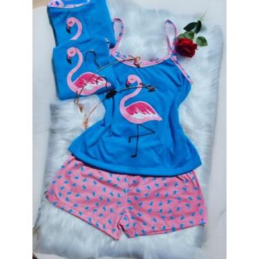 Imagem de Pijama Curto Short Alcinha Estampado Pijaminha Baby Doll Confortavel -