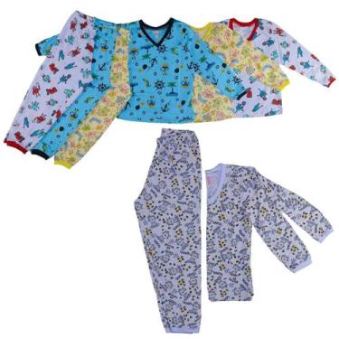 Imagem de Kit 4 Roupa De Dormir Menino Manga Longa Bebê Algodão Fresquinho P M G