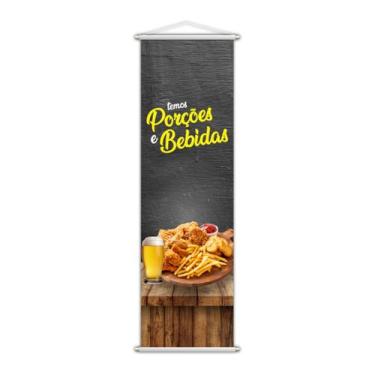 Imagem de Banner Temos Porções e Bebidas Lanches Restaurante 100x30cm - PlimShop