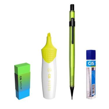 Imagem de Kit 4 Lapiseira NEON Verde 0.5mm +Borracha+Grafite+Vista Am - Cis