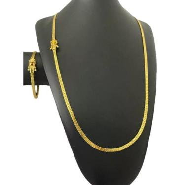 Imagem de Cordão + Pulseira Grumet Laminado 4mm - Banhado a Ouro 18k - ToJoia18k