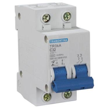 Imagem de Disjuntor Bipolar DIN 2P 32A Branco TDJ3, 3kA com Curva C Tramontina