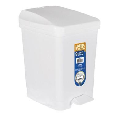Imagem de Lixeira Plástica Branca com Pedal e Capacidade de 9 Litros Metasul