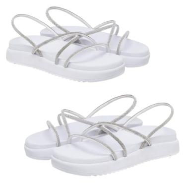 Imagem de Novo Hábito, Kit 2 Sandália Feminina Papete em Tira Trançada Brilho Stras Cor:Branco;Tamanho:40