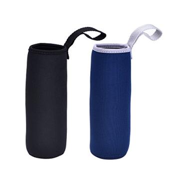 Imagem de Manga de garrafa de água de neoprene com 2 peças Mudder para garrafa de náilon para garrafa de água de vidro de 49,4 oz, 550 ml (preto e azul marinho)