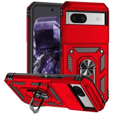 Imagem de Tothedu Capa para Pixel 8A, capa para Google 8A GKV4X com capa deslizante para câmera, anel giratório de 360° integrado com suporte magnético à prova de choque para Google Pixel 8A vermelho