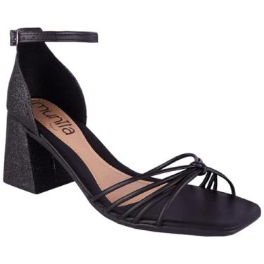 Imagem de Sandália Feminina Bico Quadrado Salto Geometrico Bloco Tiras Brilho