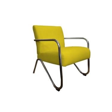 Imagem de Poltrona Decorativa Bela Couro Amarelo Braço Cromado Mz Decor - Mazzer