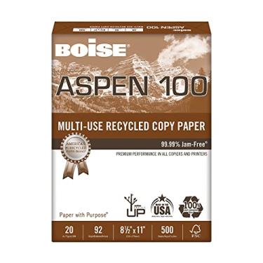 Imagem de Papel para impressora a jato de tinta a laser 100% reciclado Aspen, tamanho carta, 92 branco brilhante, 9 kg, resma, 500 folhas no total (054922)