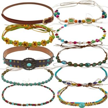 Imagem de nemokamai 10 peças de faixa de chapéu de sol para mulheres, faixa de chapéu de aba flexível larga de verão, faixa trançada para chapéu de cowboy Fedora de palha, chapéu de vaqueira, multi, Multi,