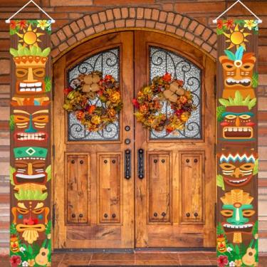 Imagem de Banner de alpendre havaiano Luau Moana tropical decorações de festa de aniversário ao ar livre, placa de varanda de porta totem Tiki para Aloha Havaí Luau, decorações Tiki suprimentos para pendurar na