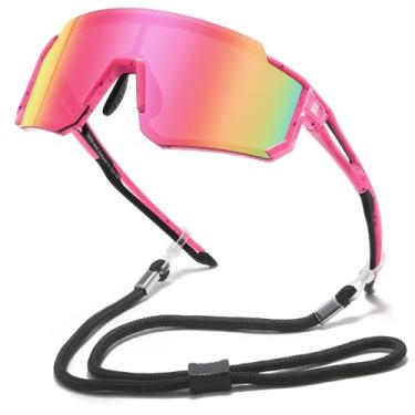 Imagem de DUCO Óculos de sol polarizados infantis juvenis de beisebol esportivo UV400 óculos de sol para ciclismo com alça para adolescentes meninos e meninas DK310 (lente rosa roxo ponto preto templo Revo